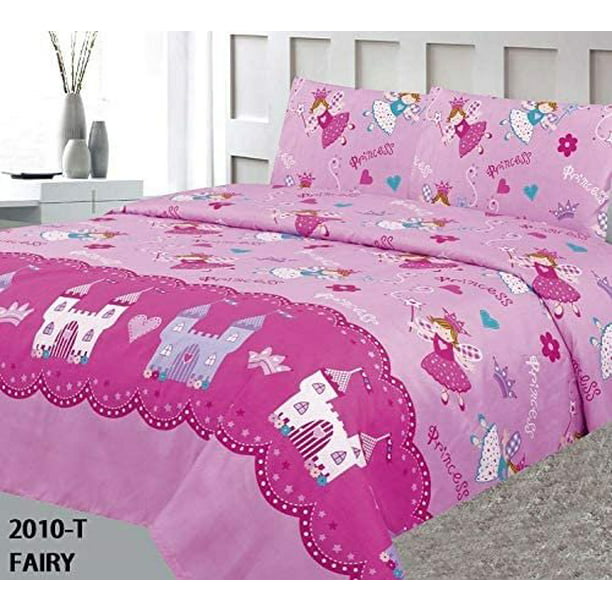 Sheet, F, Unicorn 4 Flat and 2 Pillow Cases Sapphire Home Four Piece Full Size Unicorn Rainbows Theme Print Sheet Set with Fitted Hot Pink Girls Kids Bedding Sheet Set, 